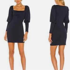 SUSAN MONACO Puff Sleeve Square Neck Mini Midnight Dress Sz L